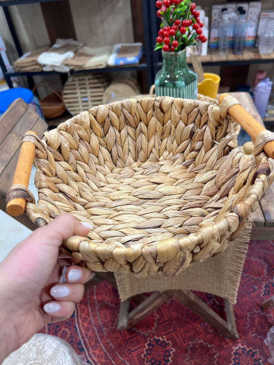 کاسه حصیری دسته بامبو وارداتی سایز بزرگ